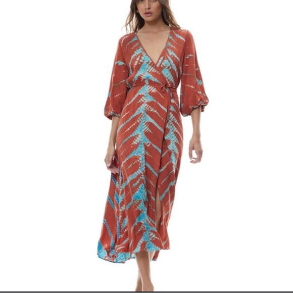 Young Fabulous & Broke Belle Midi Wrap Dress Tie Dye Boho Rust Small - Picture 1 of 6